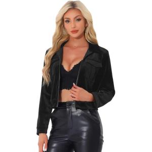 imageAllegra K Cropped Velvet Jacket for Womens 2024 Fall Winter Long Sleeve Zip Up Casual JacketsBlack