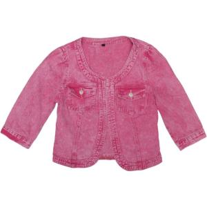 imageAllegra K Denim Jacket for Womens Collarless 2025 Cardigan 34 Sleeve Crop Jean JacketsWashed Pink