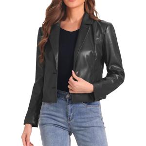 imageAllegra K Faux Leather Jacket for Womens Motorcycle Moto Biker Coat Casual Cropped PU Leather JacketsBlack