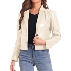 imageAllegra K Faux Leather Jacket for Womens Motorcycle Moto Biker Coat Casual Cropped PU Leather JacketsWhite