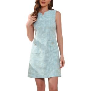 imageAllegra K Tweed Dress for Womens Elegant Plaid Sleeveless Summer Business Casual Above The Knee DressesBlue Apricot Silver