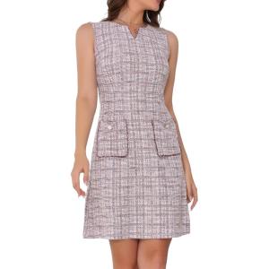 imageAllegra K Tweed Dress for Womens Elegant Plaid Sleeveless Summer Business Casual Above The Knee DressesPink White