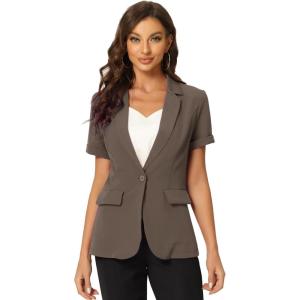 imageAllegra K Womens 1 Button Blazer Jacket Office Business Short Sleeve BlazerDark Khaki
