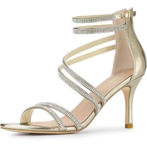 imageAllegra K Womens Ankle Strap Rhinestone Stiletto Heeled SandalsGold