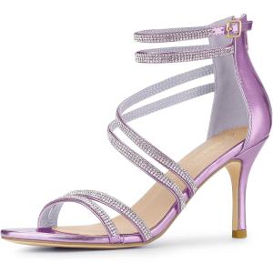 imageAllegra K Womens Ankle Strap Rhinestone Stiletto Heeled SandalsTaro Purple