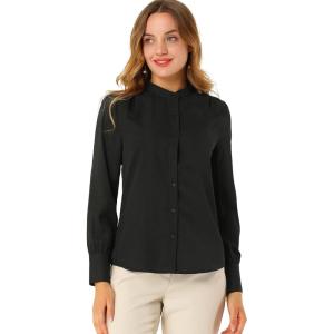 imageAllegra K Womens Button Down Office Top Long Sleeve Formal Mandarin Collar ShirtBlack