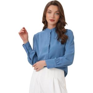 imageAllegra K Womens Button Down Office Top Long Sleeve Formal Mandarin Collar ShirtDusty Blue