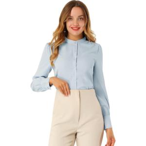 imageAllegra K Womens Button Down Office Top Long Sleeve Formal Mandarin Collar ShirtLight Blue