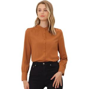 imageAllegra K Womens Button Down Office Top Long Sleeve Formal Mandarin Collar ShirtOrange