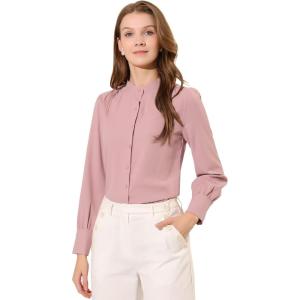 imageAllegra K Womens Button Down Office Top Long Sleeve Formal Mandarin Collar ShirtPink