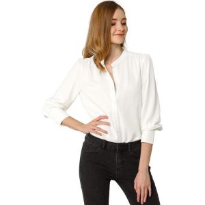 imageAllegra K Womens Button Down Office Top Long Sleeve Formal Mandarin Collar ShirtWhite