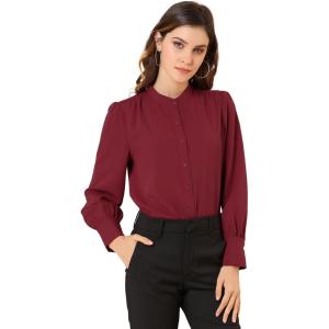 imageAllegra K Womens Button Down Office Top Long Sleeve Formal Mandarin Collar ShirtWine Red
