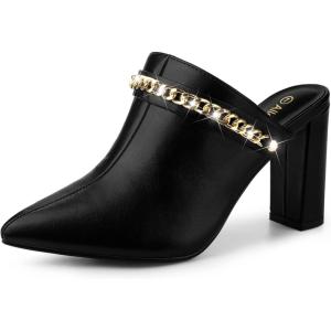 imageAllegra K Womens Chain Mule Slides for Woman Pointed Toe Slip on Block Heel Slide MulesBlack