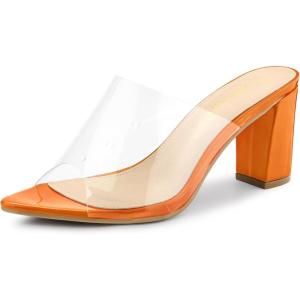 imageAllegra K Womens Clear Chunky Heel Slides Sandals MulesOrange