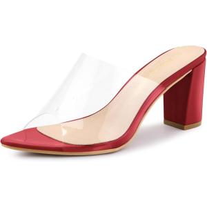 imageAllegra K Womens Clear Chunky Heel Slides Sandals MulesRed