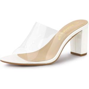 imageAllegra K Womens Clear Chunky Heel Slides Sandals MulesWhite