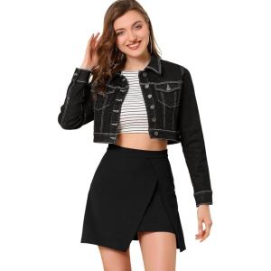 imageAllegra K Womens Denim Jackets 2025 Casual Button Down Long Sleeves Crop Jean JacketBlack