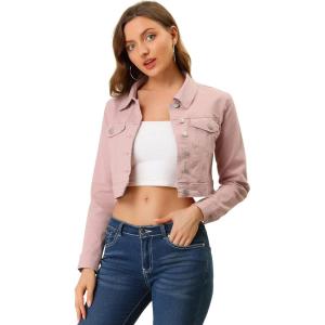 imageAllegra K Womens Denim Jackets 2025 Casual Button Down Long Sleeves Crop Jean JacketPink