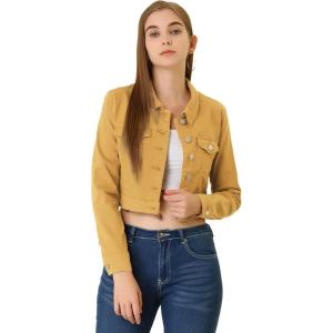 imageAllegra K Womens Denim Jackets 2025 Casual Button Down Long Sleeves Crop Jean JacketYellow