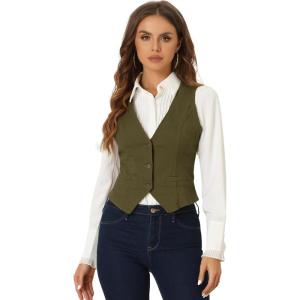 imageAllegra K Womens Denim Jakcet Sleeveless V Neck Button Down Casual Jean Waistcoat VestArmy Green