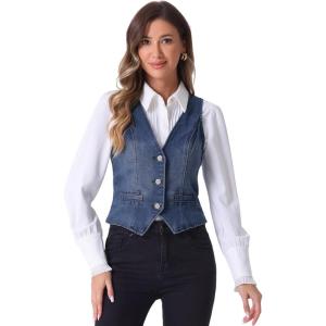 imageAllegra K Womens Denim Jakcet Sleeveless V Neck Button Down Casual Jean Waistcoat VestBlue