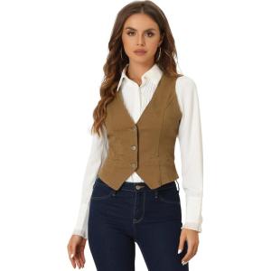 imageAllegra K Womens Denim Jakcet Sleeveless V Neck Button Down Casual Jean Waistcoat VestBrown