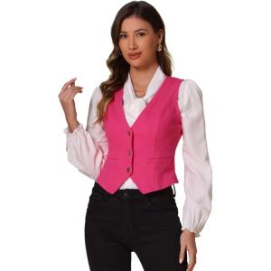 imageAllegra K Womens Denim Jakcet Sleeveless V Neck Button Down Casual Jean Waistcoat VestHot Pink