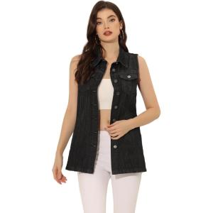 imageAllegra K Womens Denim Vest Sleeveless Button Down Waistcoat Casual Long Jean VestsBlack