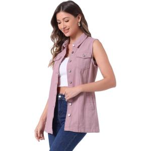imageAllegra K Womens Denim Vest Sleeveless Button Down Waistcoat Casual Long Jean VestsPink
