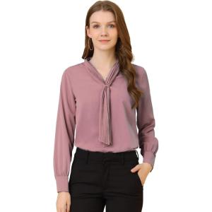 imageAllegra K Womens Dressy Long Sleeve Blouses Chiffon Pleated Tie Neck Office Top ShirtLavender Pink