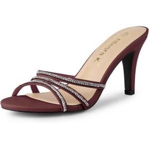 imageAllegra K Womens Open Toe Rhinestone Strappy Stiletto Heels Sandals Slip On Slip On MulesBurgundy