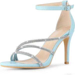 imageAllegra K Womens Open Toe Rhinestone Strappy Stiletto Heels SandalsLight Blue