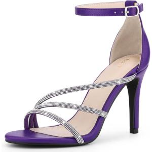 imageAllegra K Womens Open Toe Rhinestone Strappy Stiletto Heels SandalsPurple