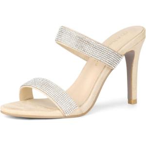 imageAllegra K Womens Open Toe Stiletto Heel Rhinestone Mules SandalsBeige