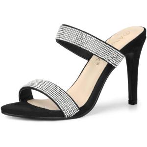 imageAllegra K Womens Open Toe Stiletto Heel Rhinestone Mules SandalsBlack