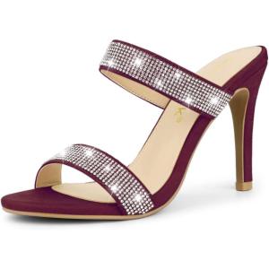 imageAllegra K Womens Open Toe Stiletto Heel Rhinestone Mules SandalsBurgundy