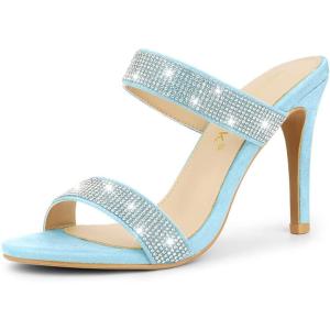 imageAllegra K Womens Open Toe Stiletto Heel Rhinestone Mules SandalsLight Blue