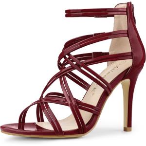 imageAllegra K Womens Open Toe Strappy Stiletto Heel Lace Up SandalsBurgundy