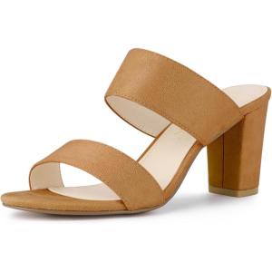 imageAllegra K Womens Opened Toe Block Heeled Slide SandalsCamel