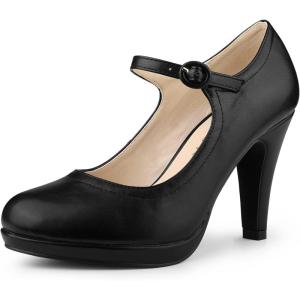 imageAllegra K Womens Platform Round Toe Ankle Strap Mary Jane Shoes Pump Stiletto Heel PumpsBlack