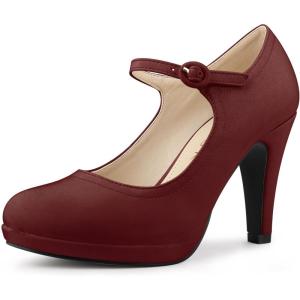 imageAllegra K Womens Platform Round Toe Ankle Strap Mary Jane Shoes Pump Stiletto Heel PumpsBurgundy