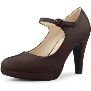 imageAllegra K Womens Platform Round Toe Ankle Strap Mary Jane Shoes Pump Stiletto Heel PumpsCoffee