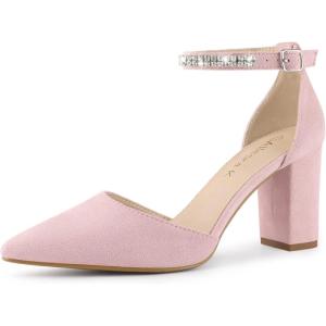 imageAllegra K Womens Pointed Toe Rhinestone Ankle Strap Chunky Heels PumpsLight Pink