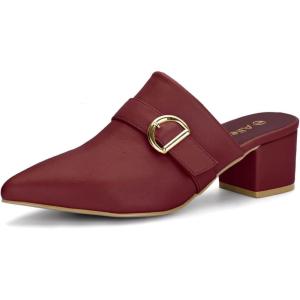 imageAllegra K Womens Pointed Toe Slip on Block Heel Sandals MulesBurgundy