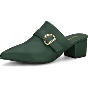 imageAllegra K Womens Pointed Toe Slip on Block Heel Sandals MulesDark Green