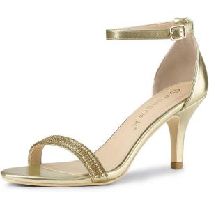imageAllegra K Womens Stiletto Heels Rhinestone Ankle Strap SandalsGold