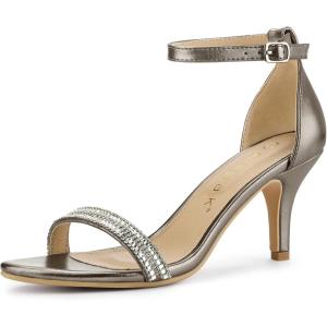 imageAllegra K Womens Stiletto Heels Rhinestone Ankle Strap SandalsGunmetal