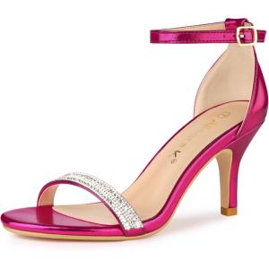 imageAllegra K Womens Stiletto Heels Rhinestone Ankle Strap SandalsHot Pink