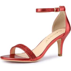 imageAllegra K Womens Stiletto Heels Rhinestone Ankle Strap SandalsRed