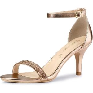 imageAllegra K Womens Stiletto Heels Rhinestone Ankle Strap SandalsRose Gold